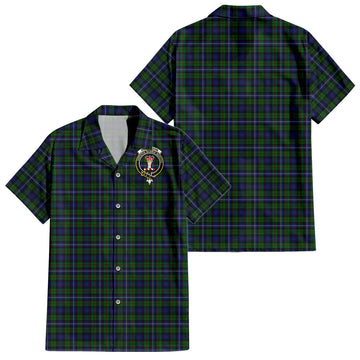 Robertson Hunting Tartan Short Sleeve Button Down Shirt with Family Crest