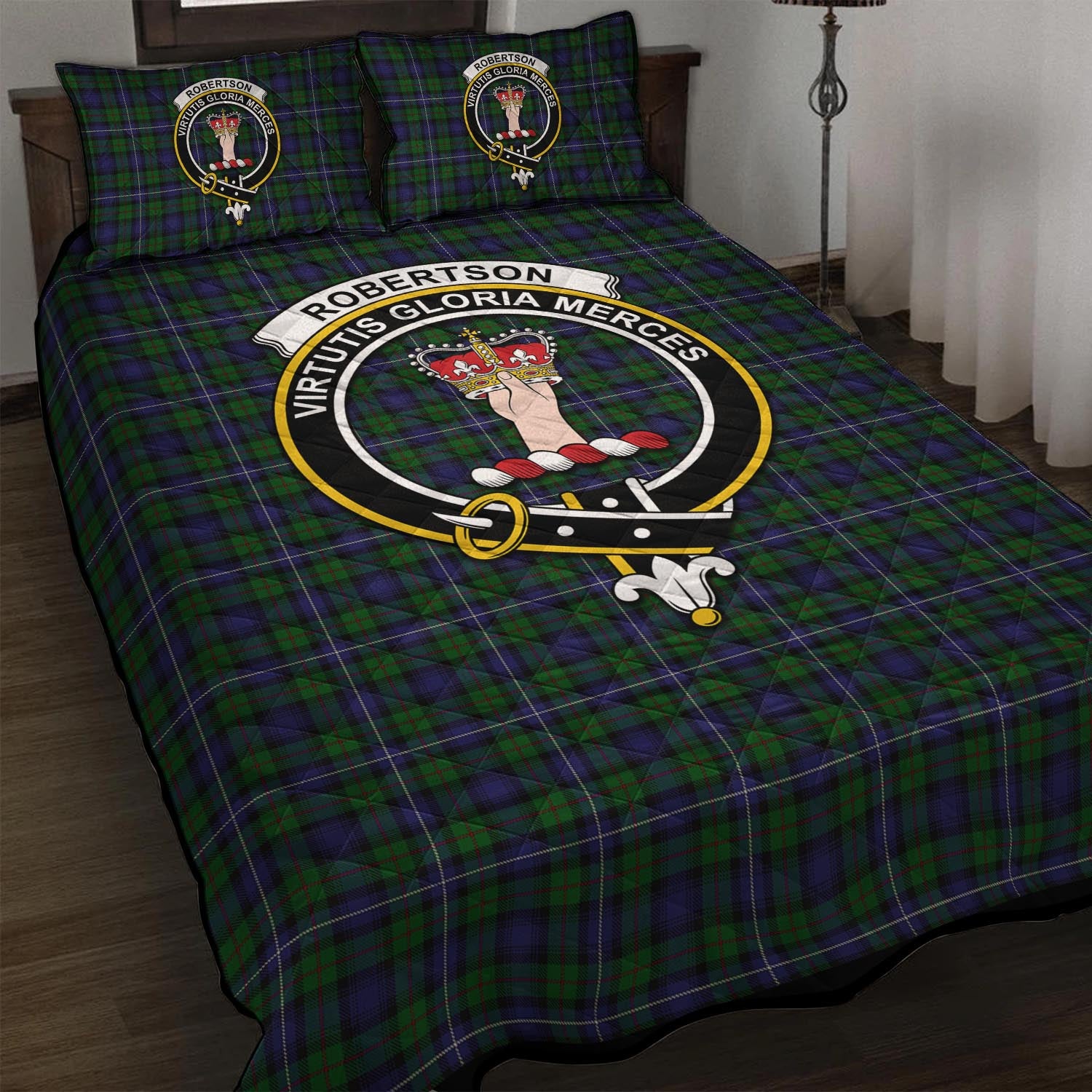 Robertson Hunting Tartan Quilt Bed Set with Family Crest - Tartan Vibes Clothing