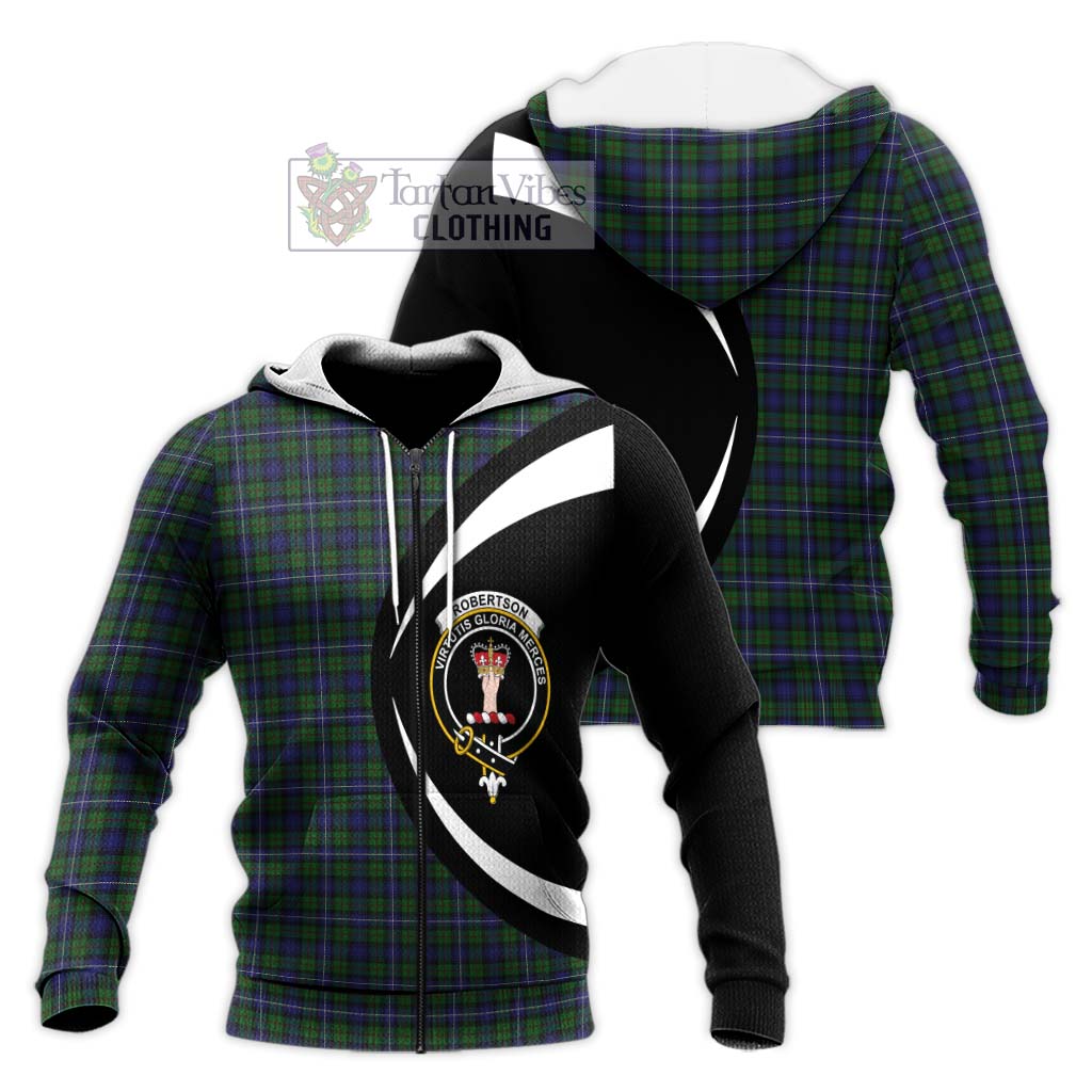 Robertson Hunting Tartan Knitted Hoodie with Family Crest Circle Style Unisex Knitted Zip Hoodie - Tartan Vibes Clothing