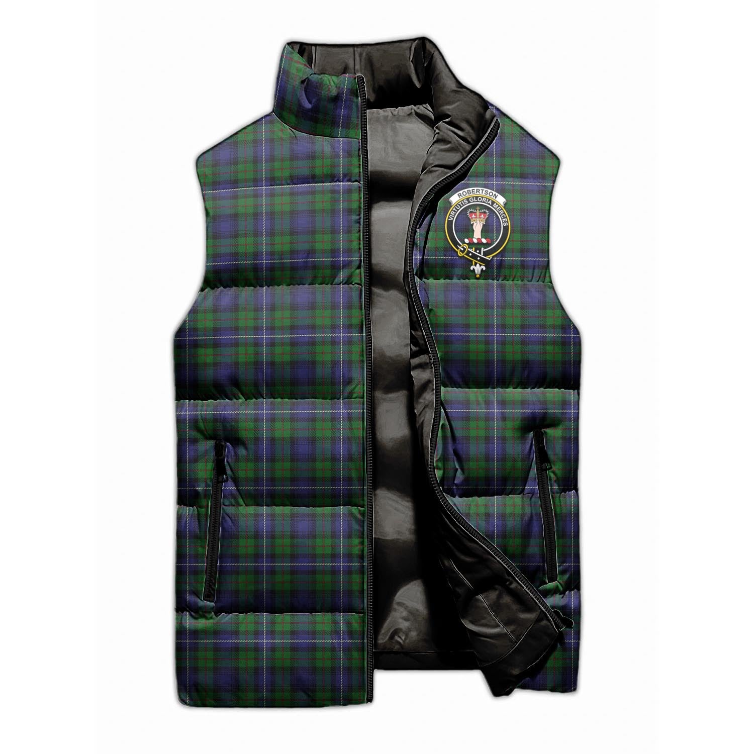 Robertson Hunting Tartan Sleeveless Puffer Jacket with Family Crest - Tartanvibesclothing