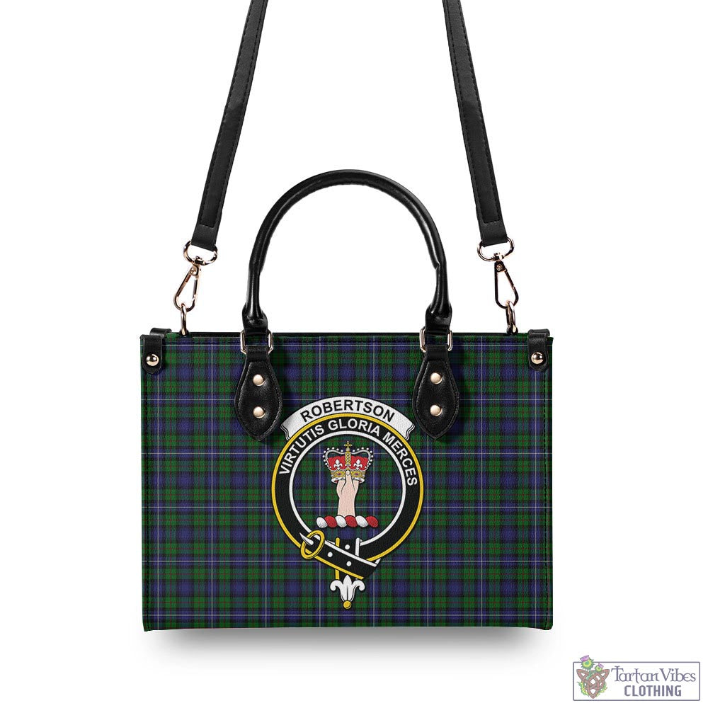 Tartan Vibes Clothing Robertson Hunting Tartan Luxury Leather Handbags with Family Crest