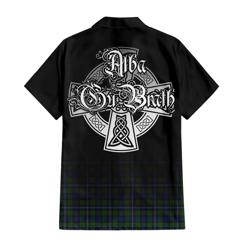 Tartan Vibes Clothing Robertson Hunting Tartan Short Sleeve Button Up Featuring Alba Gu Brath Family Crest Celtic Inspired