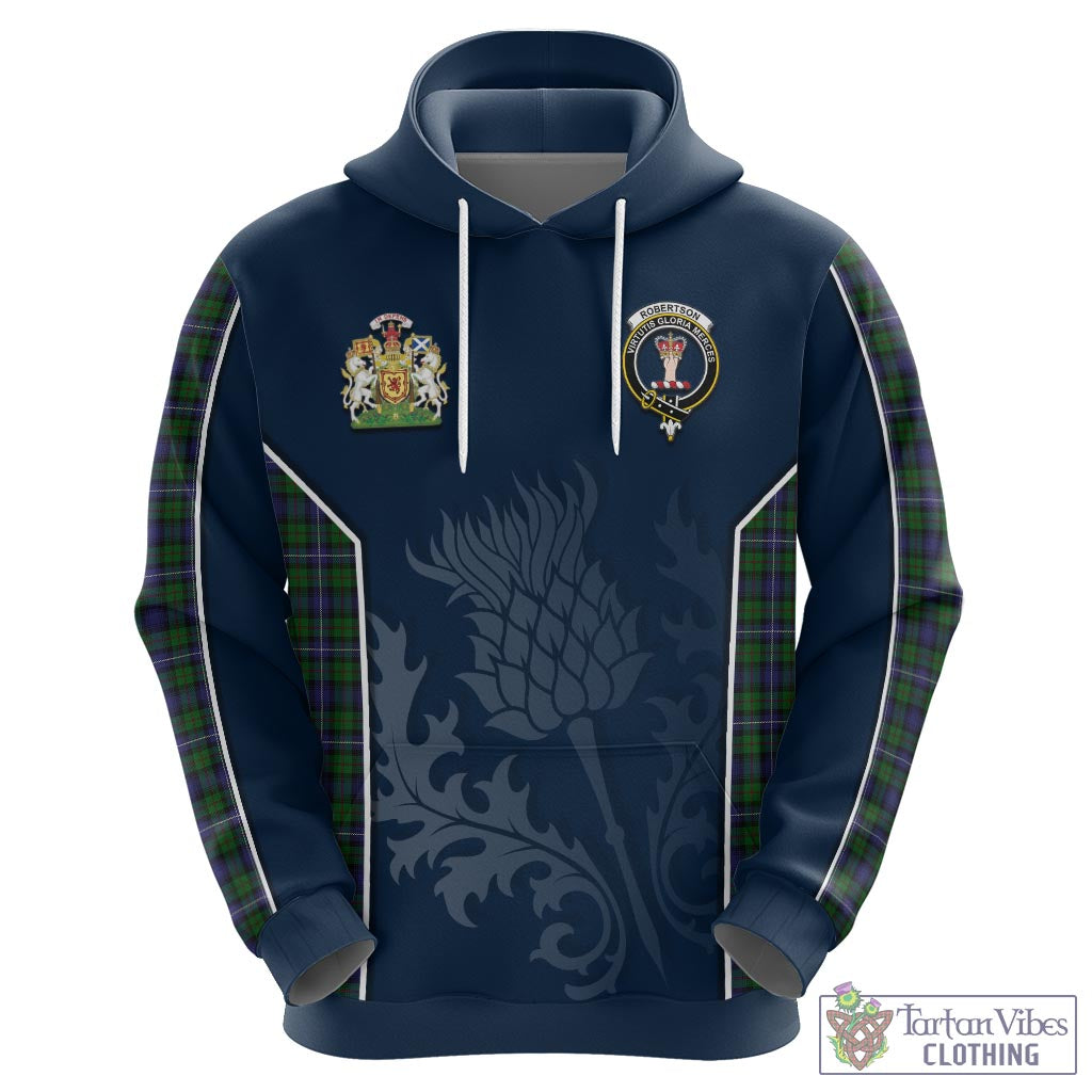 Tartan Vibes Clothing Robertson Hunting Tartan Hoodie with Family Crest and Scottish Thistle Vibes Sport Style