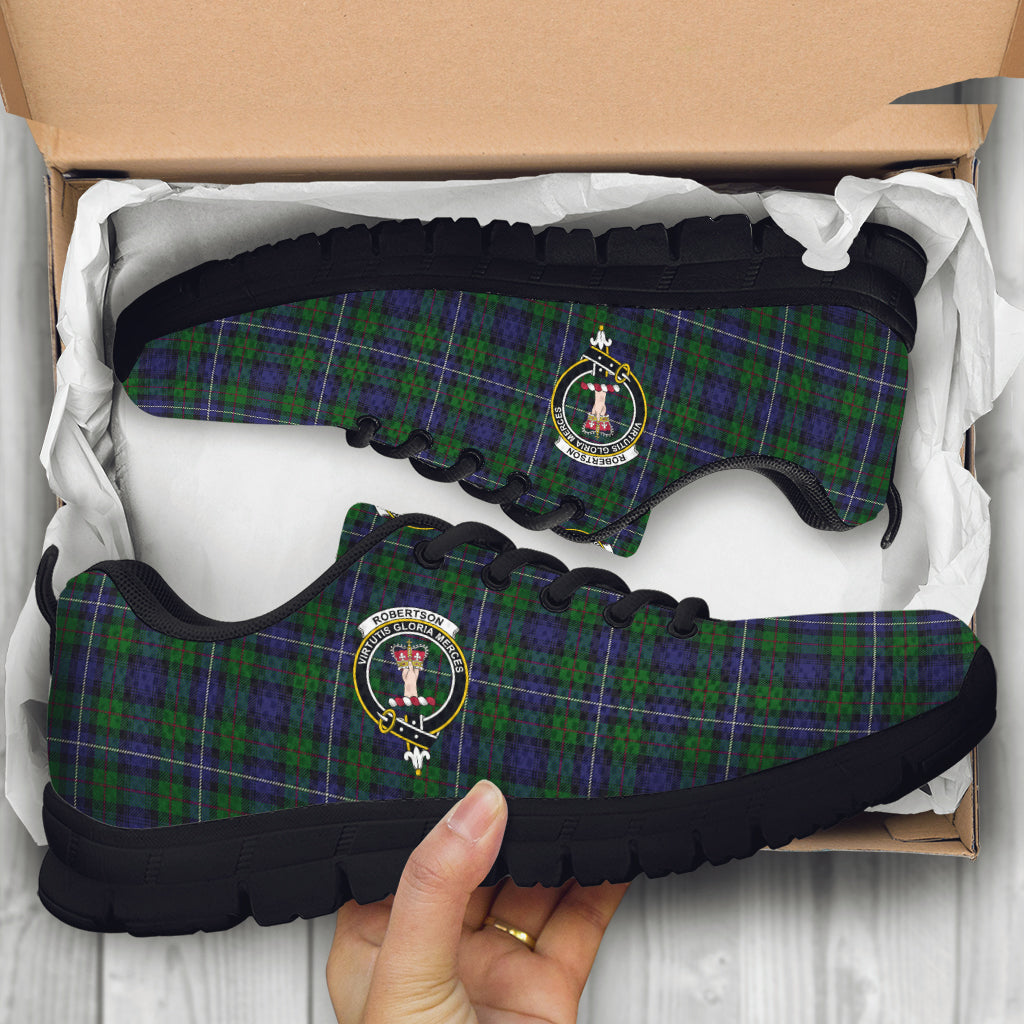 Robertson Hunting Tartan Sneakers with Family Crest - Tartan Vibes Clothing