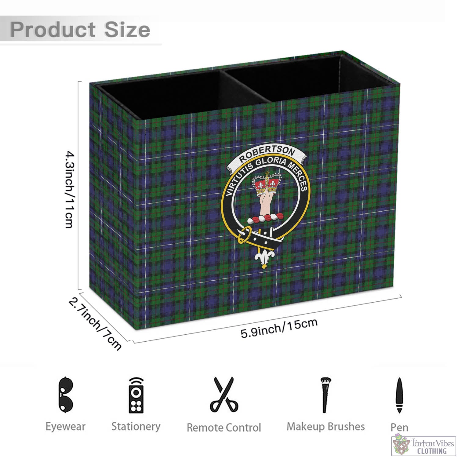 Tartan Vibes Clothing Robertson Hunting Tartan Pen Holder with Family Crest