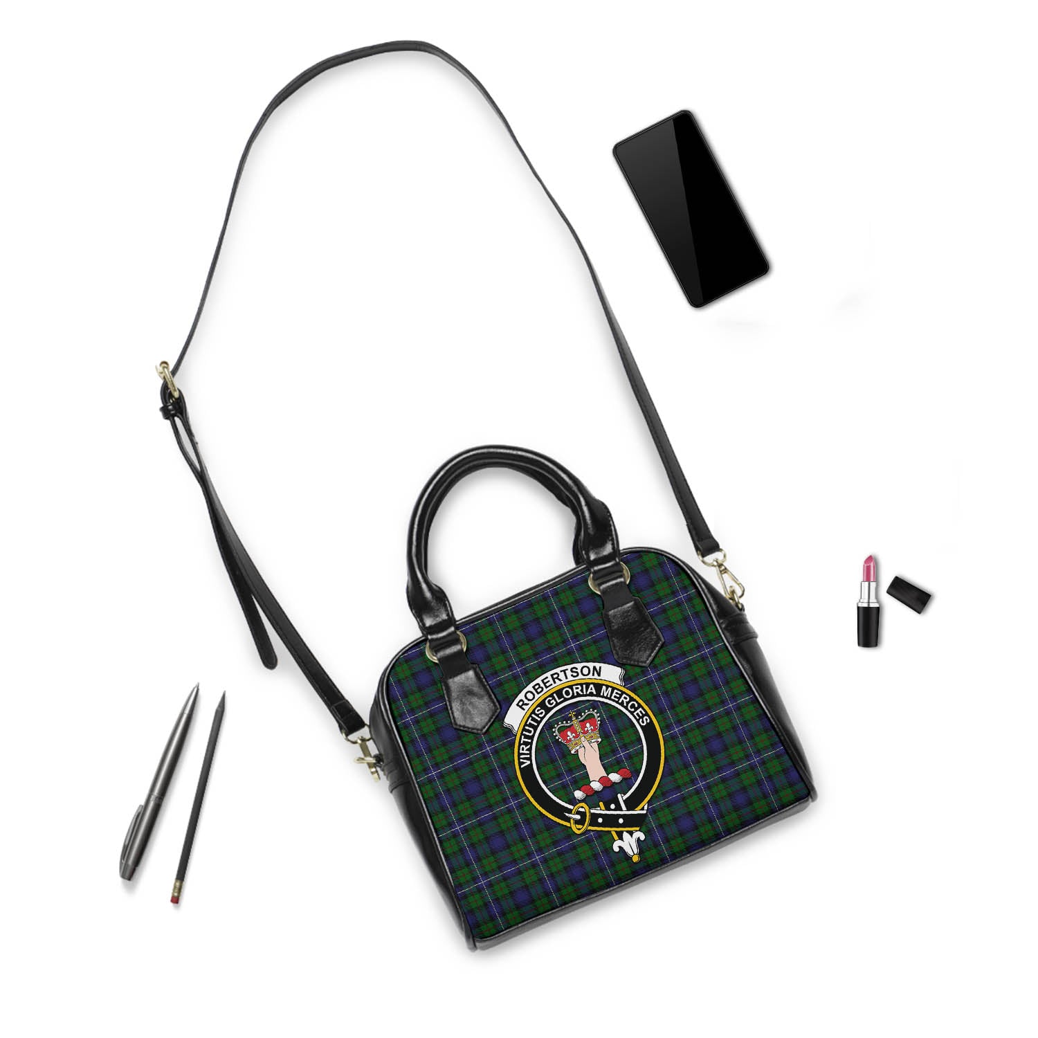 Robertson Hunting Tartan Shoulder Handbags with Family Crest - Tartanvibesclothing