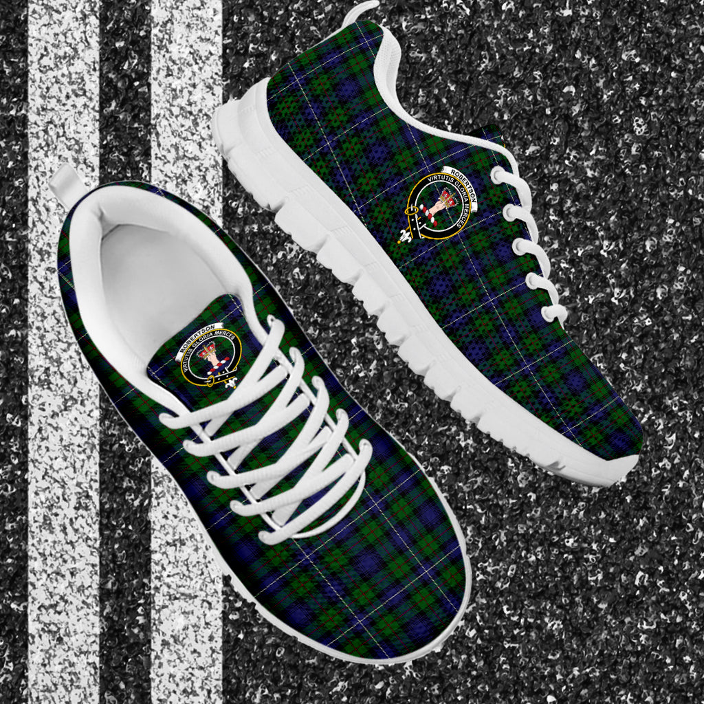 Robertson Hunting Tartan Sneakers with Family Crest - Tartan Vibes Clothing