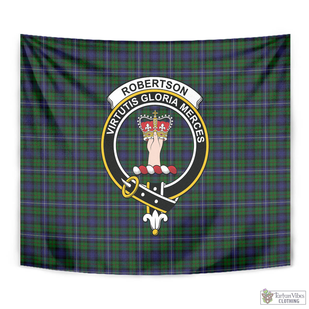 Tartan Vibes Clothing Robertson Hunting Tartan Tapestry Wall Hanging and Home Decor for Room with Family Crest