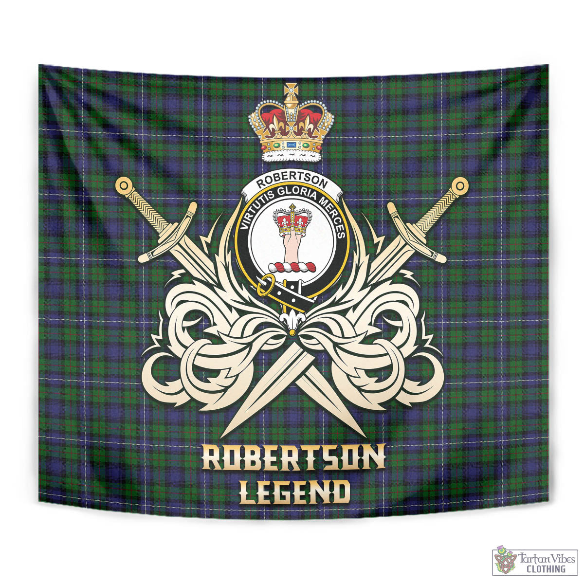 Tartan Vibes Clothing Robertson Hunting Tartan Tapestry with Clan Crest and the Golden Sword of Courageous Legacy