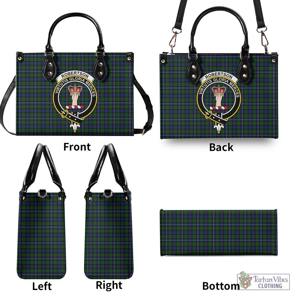 Tartan Vibes Clothing Robertson Hunting Tartan Luxury Leather Handbags with Family Crest