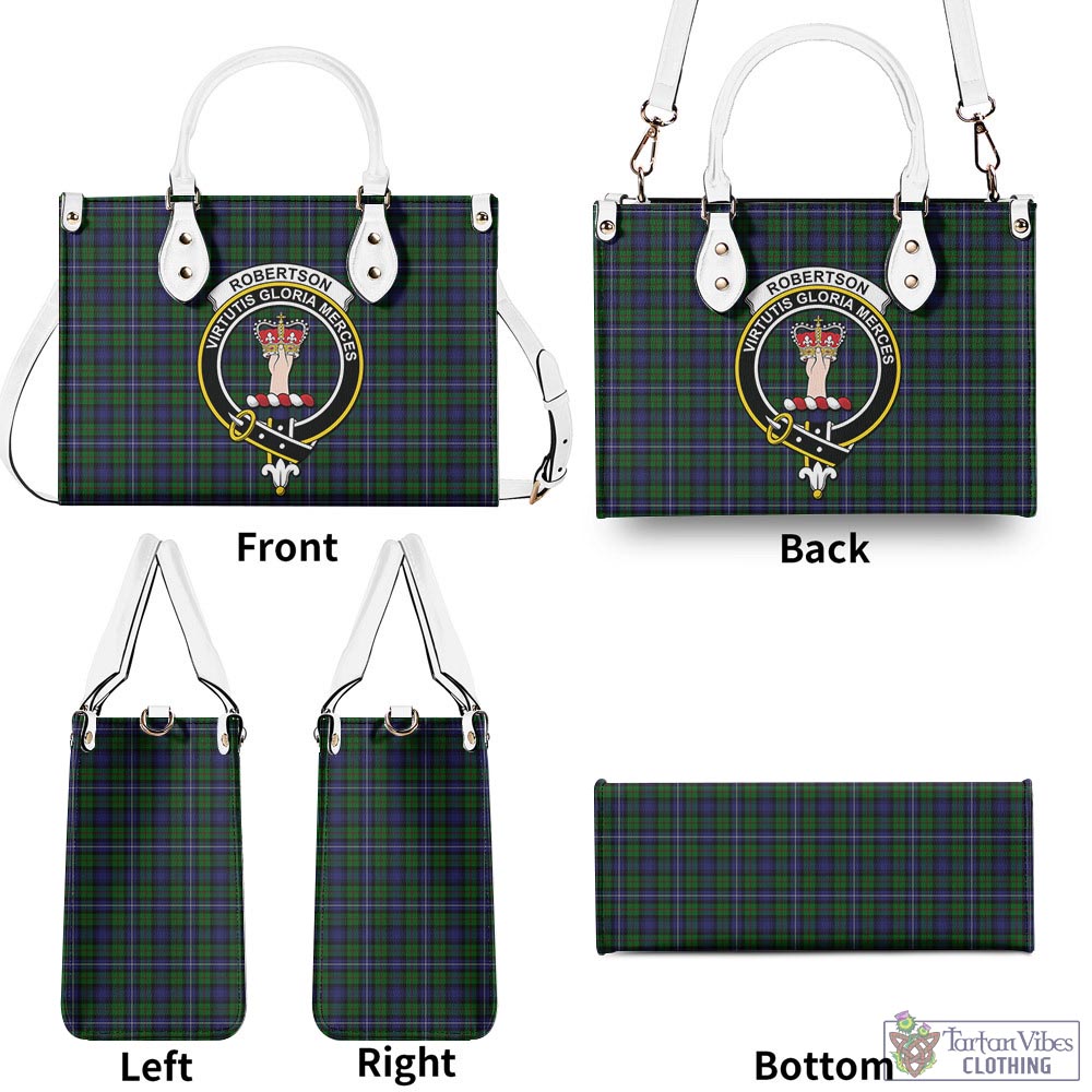 Tartan Vibes Clothing Robertson Hunting Tartan Luxury Leather Handbags with Family Crest