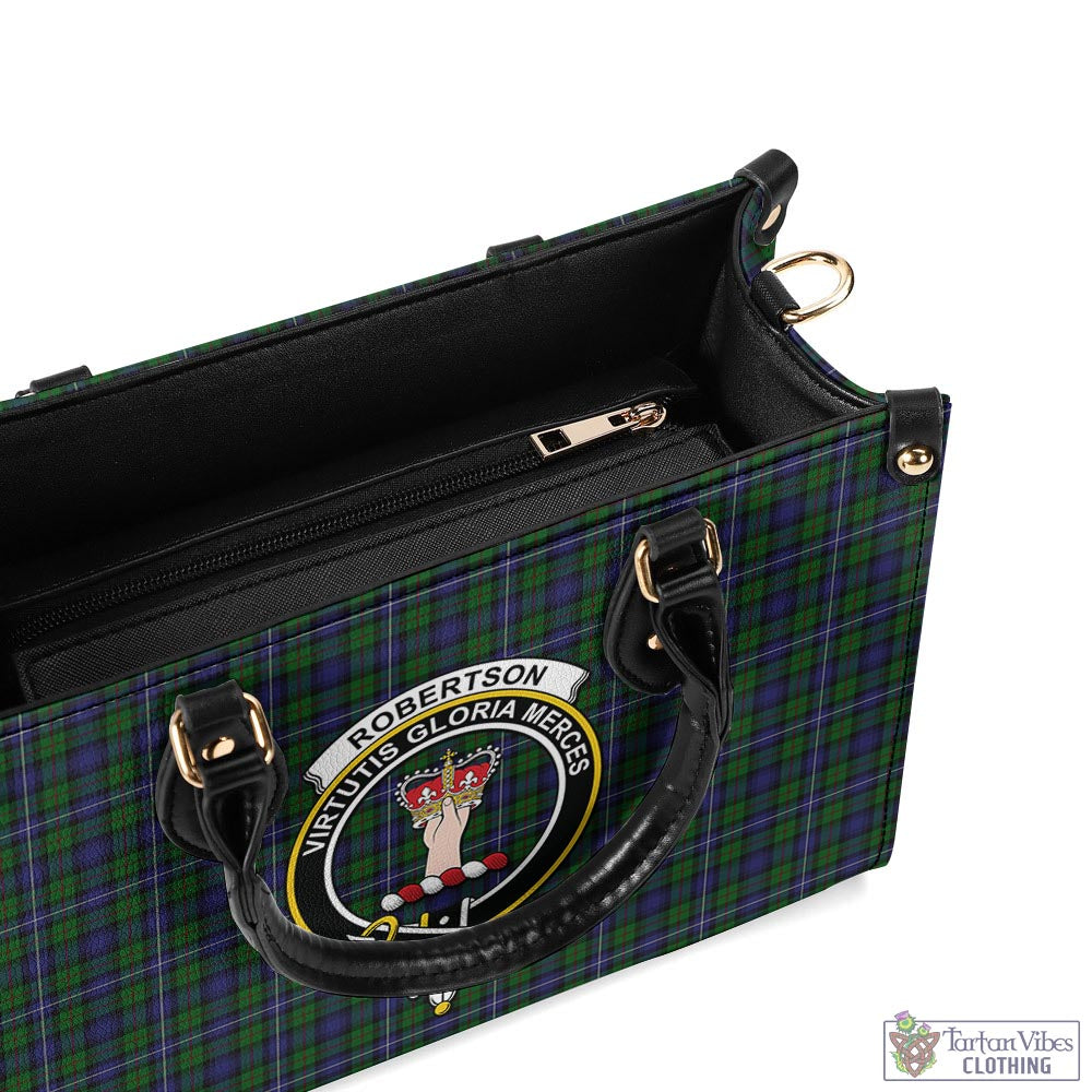 Tartan Vibes Clothing Robertson Hunting Tartan Luxury Leather Handbags with Family Crest