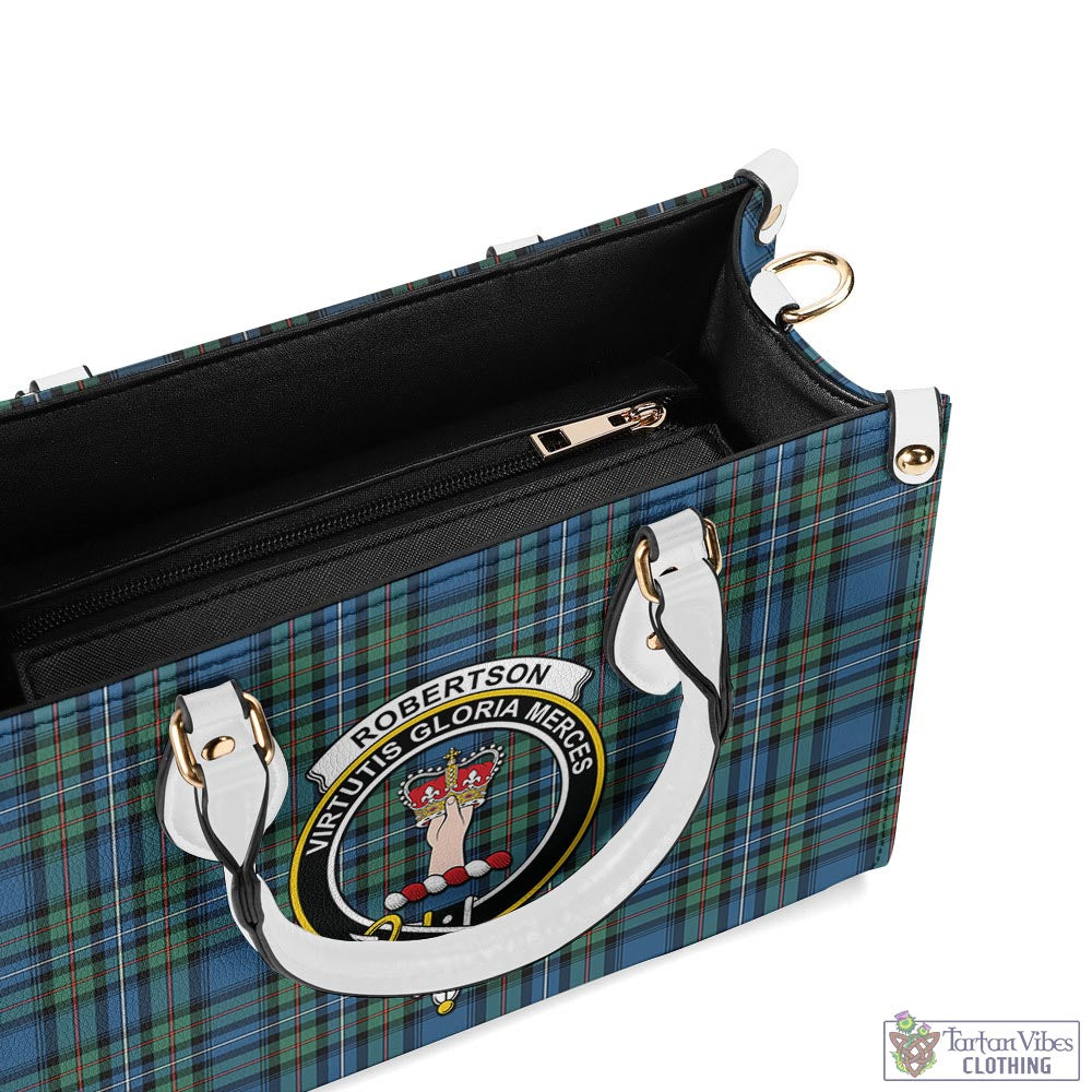 Tartan Vibes Clothing Robertson Hunting Ancient Tartan Luxury Leather Handbags with Family Crest