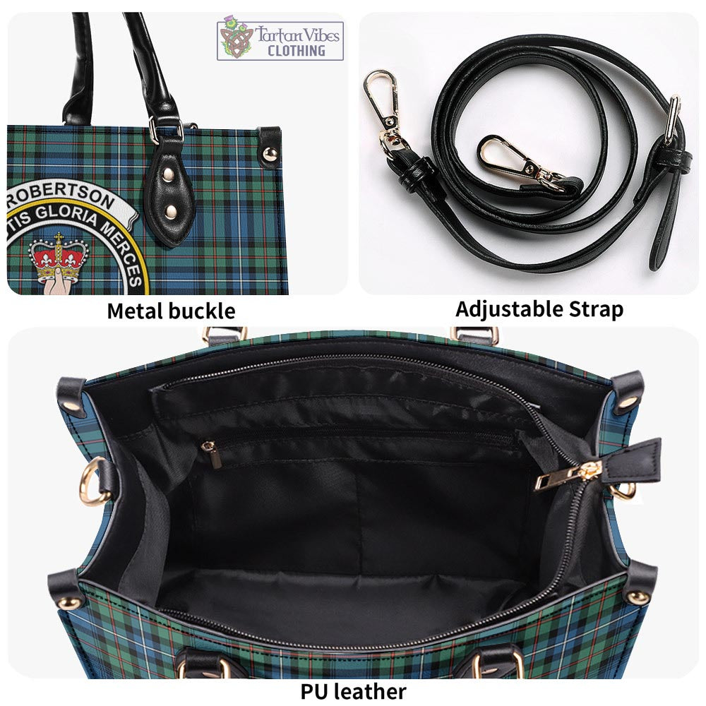 Tartan Vibes Clothing Robertson Hunting Ancient Tartan Luxury Leather Handbags with Family Crest