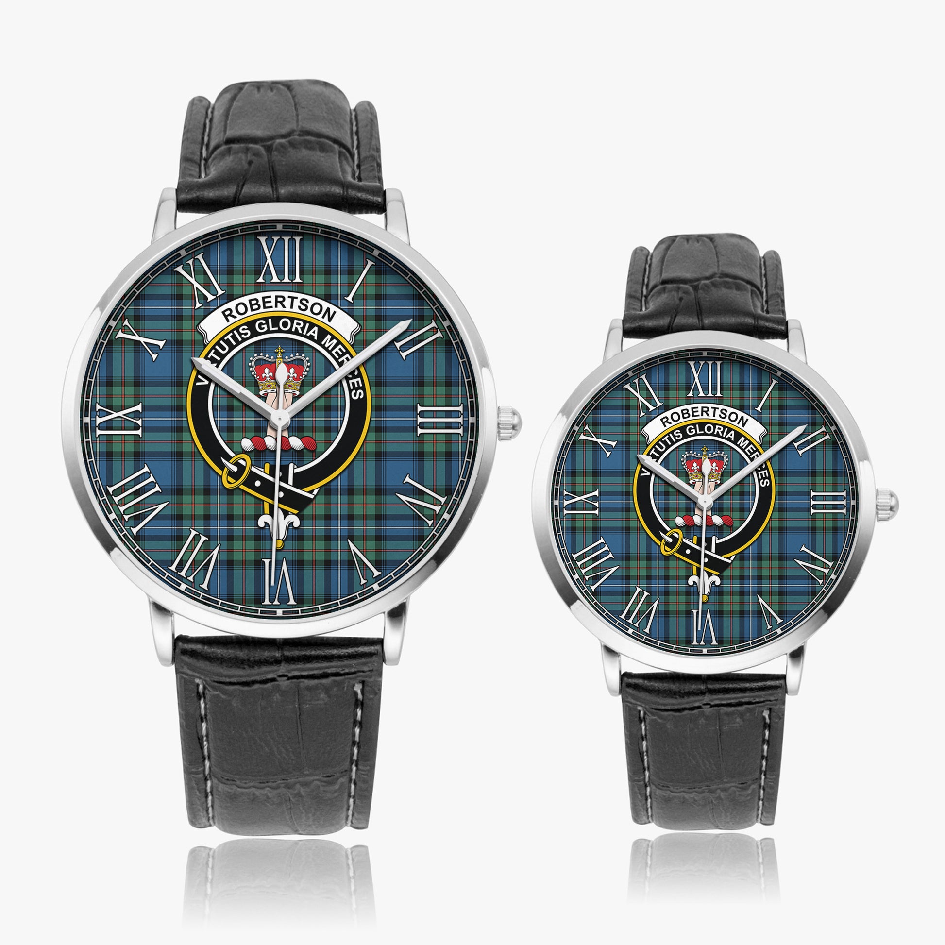 Robertson Hunting Ancient Tartan Family Crest Leather Strap Quartz Watch - Tartanvibesclothing