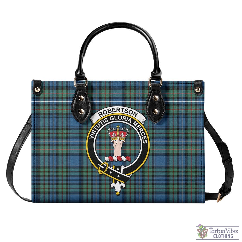 Tartan Vibes Clothing Robertson Hunting Ancient Tartan Luxury Leather Handbags with Family Crest