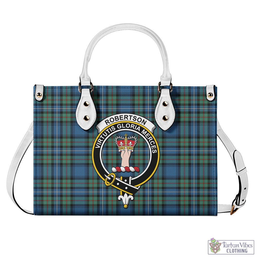 Tartan Vibes Clothing Robertson Hunting Ancient Tartan Luxury Leather Handbags with Family Crest