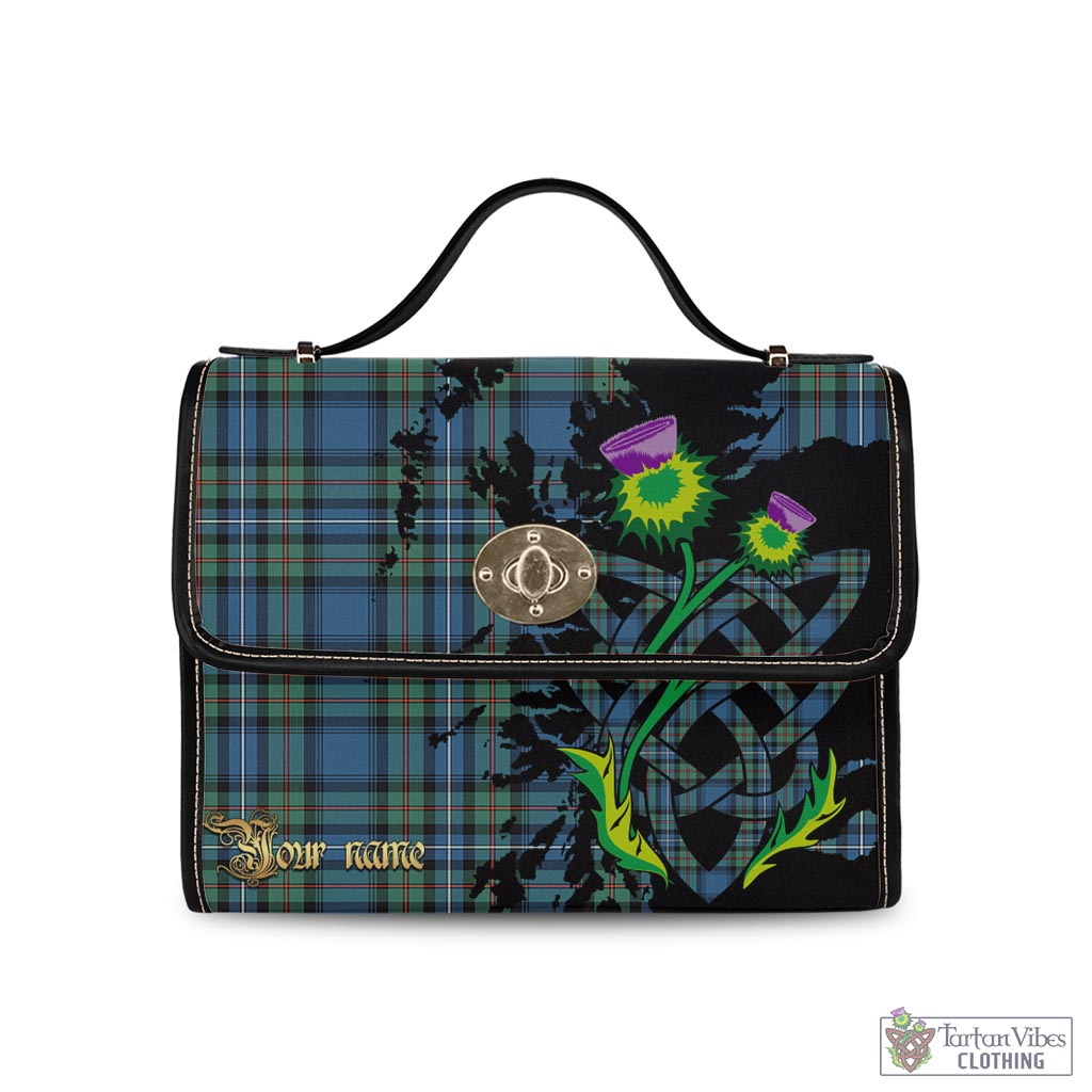 Tartan Vibes Clothing Robertson Hunting Ancient Tartan Waterproof Canvas Bag with Scotland Map and Thistle Celtic Accents