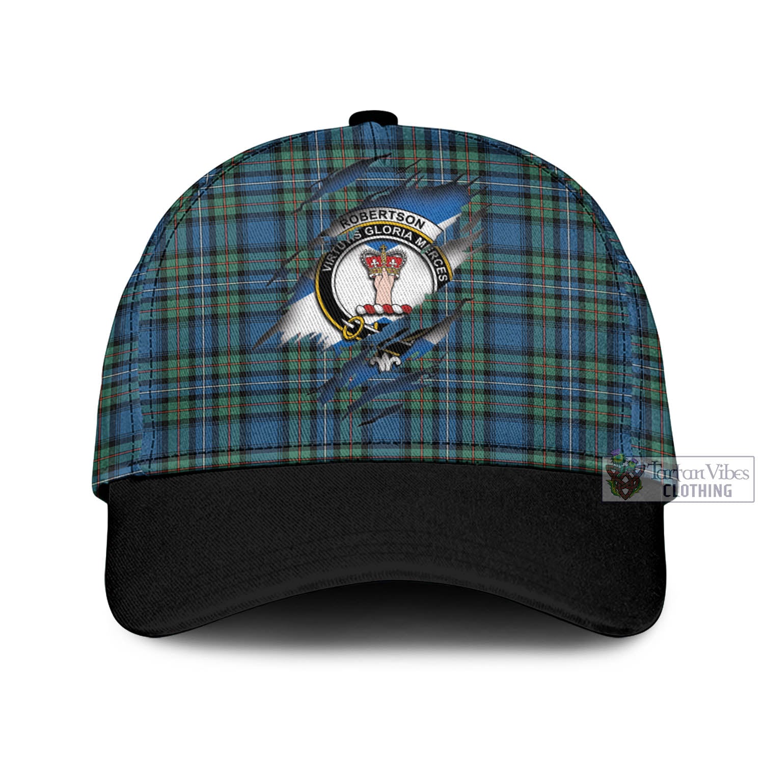 Tartan Vibes Clothing Robertson Hunting Ancient Tartan Classic Cap with Family Crest In Me Style