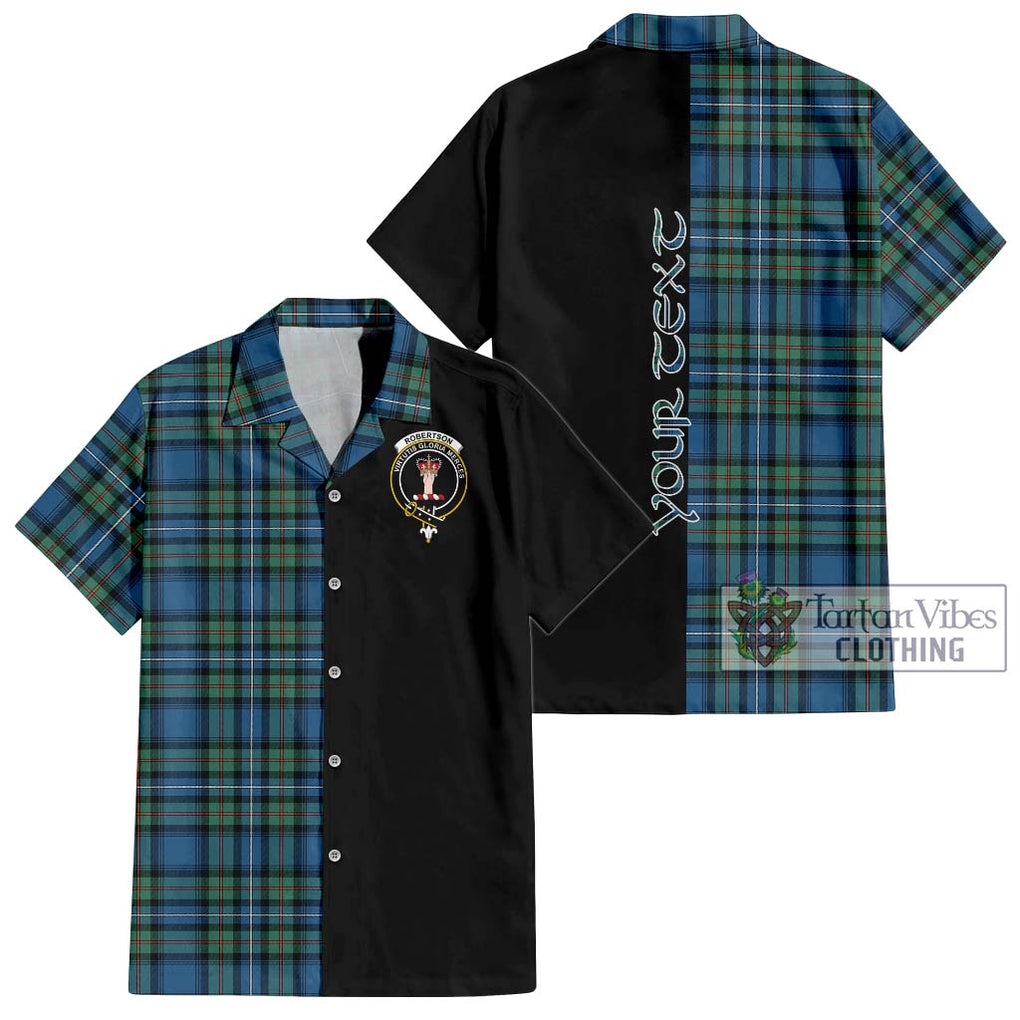 Robertson Hunting Ancient Tartan Short Sleeve Button Shirt with Family Crest and Half Of Me Style Kid - Tartanvibesclothing Shop