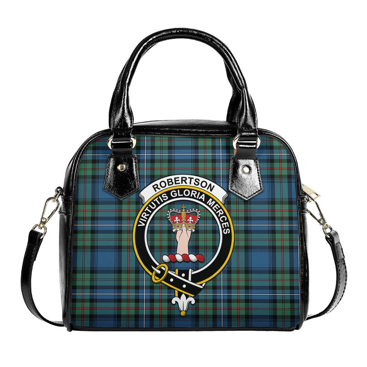 Robertson Hunting Ancient Tartan Shoulder Handbags with Family Crest One Size 6*25*22 cm - Tartanvibesclothing