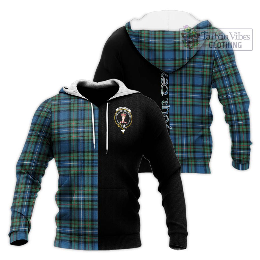 Robertson Hunting Ancient Tartan Knitted Hoodie with Family Crest and Half Of Me Style Unisex Knitted Pullover Hoodie - Tartanvibesclothing Shop