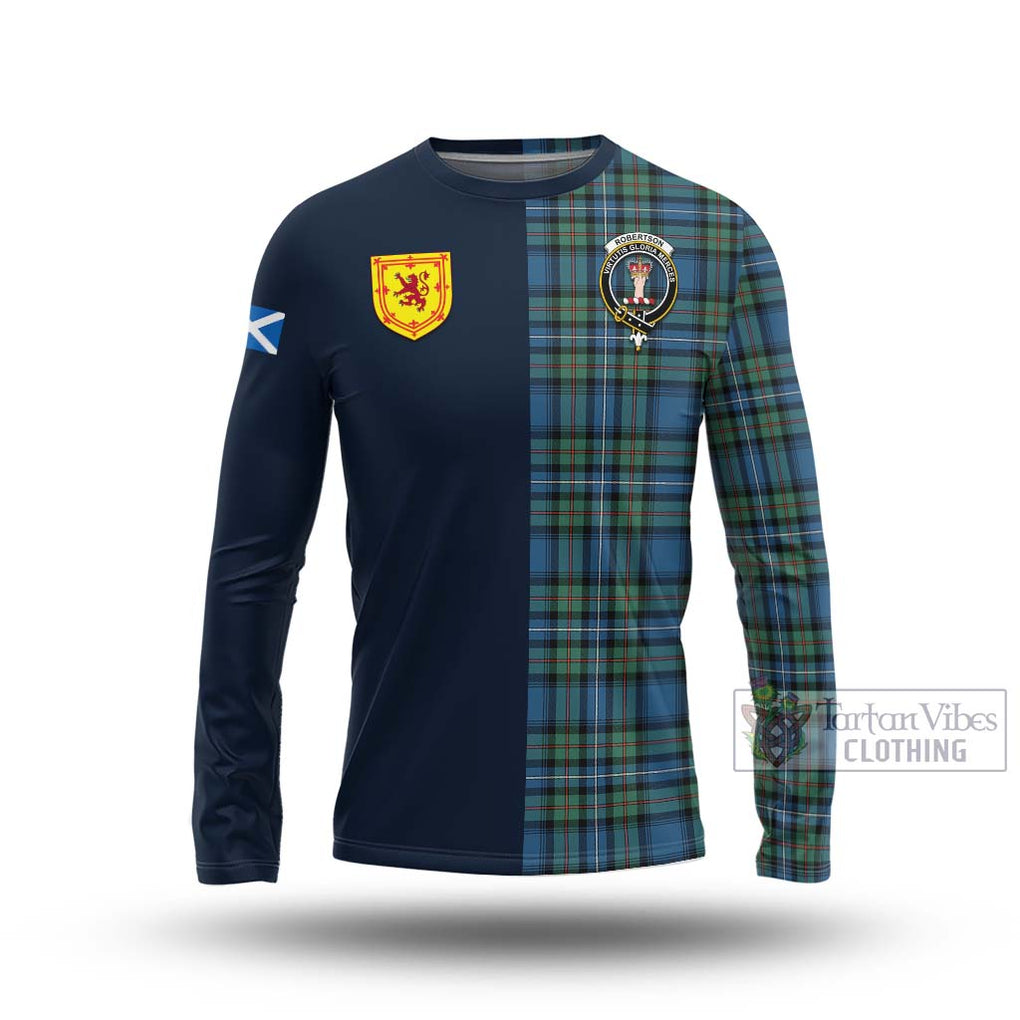 Tartan Vibes Clothing Robertson Hunting Ancient Tartan Long Sleeve T-Shirt with Scottish Lion Royal Arm Half Style