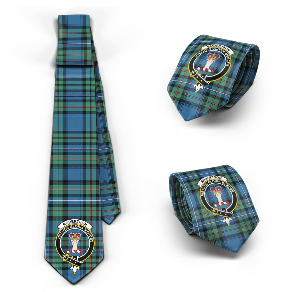 Robertson Hunting Ancient Tartan Classic Necktie with Family Crest Necktie One Size - Tartan Vibes Clothing