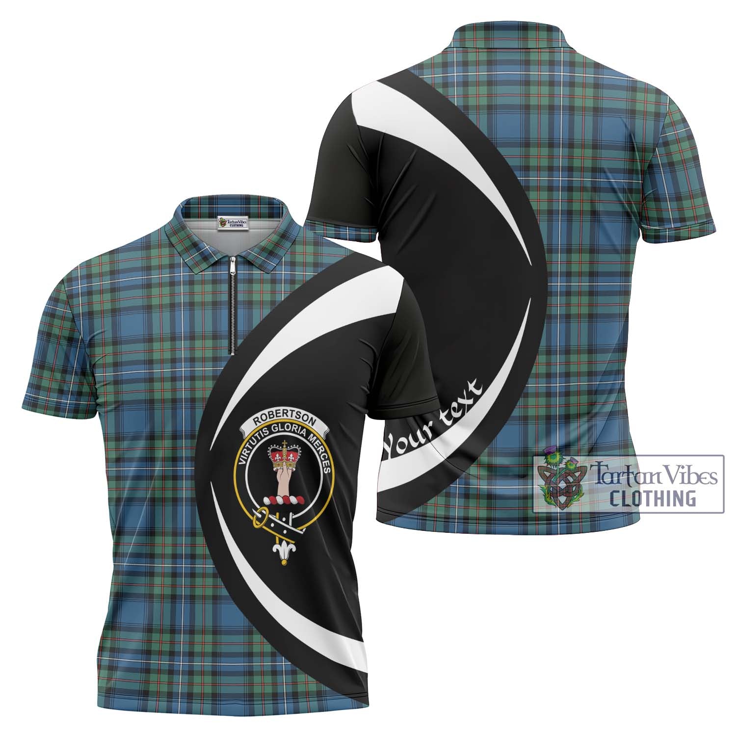 Robertson Hunting Ancient Tartan Zipper Polo Shirt with Family Crest Circle Style Unisex - Tartan Vibes Clothing