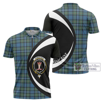 Robertson Hunting Ancient Tartan Zipper Polo Shirt with Family Crest Circle Style