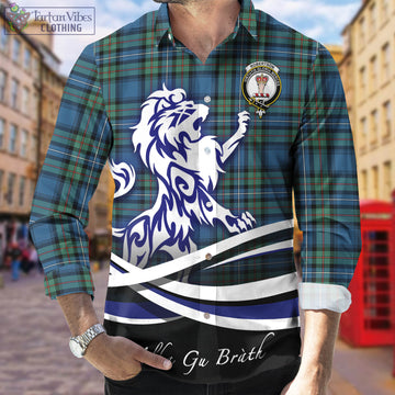 Robertson Hunting Ancient Tartan Long Sleeve Button Up Shirt with Alba Gu Brath Regal Lion Emblem
