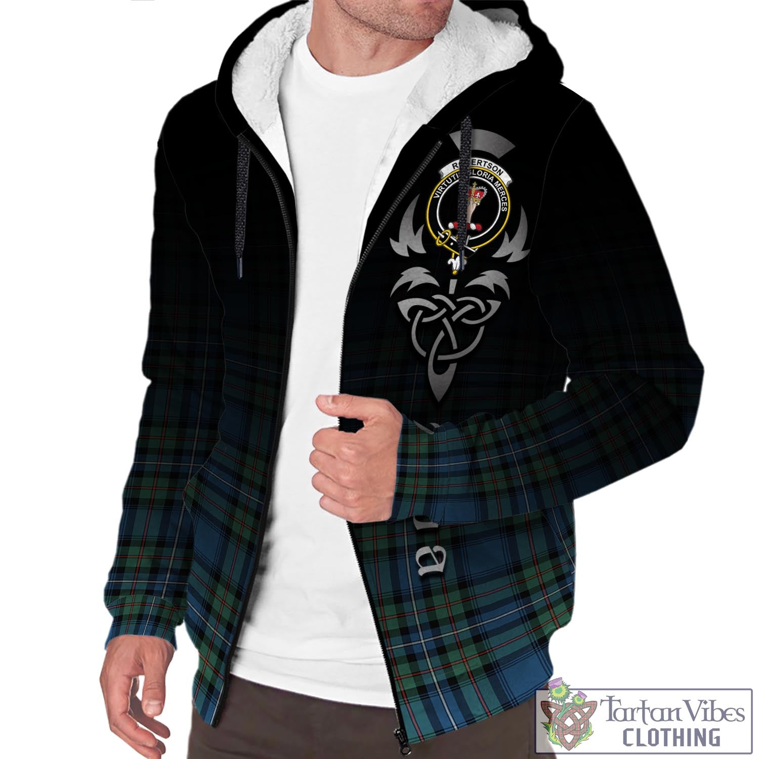 Tartan Vibes Clothing Robertson Hunting Ancient Tartan Sherpa Hoodie Featuring Alba Gu Brath Family Crest Celtic Inspired