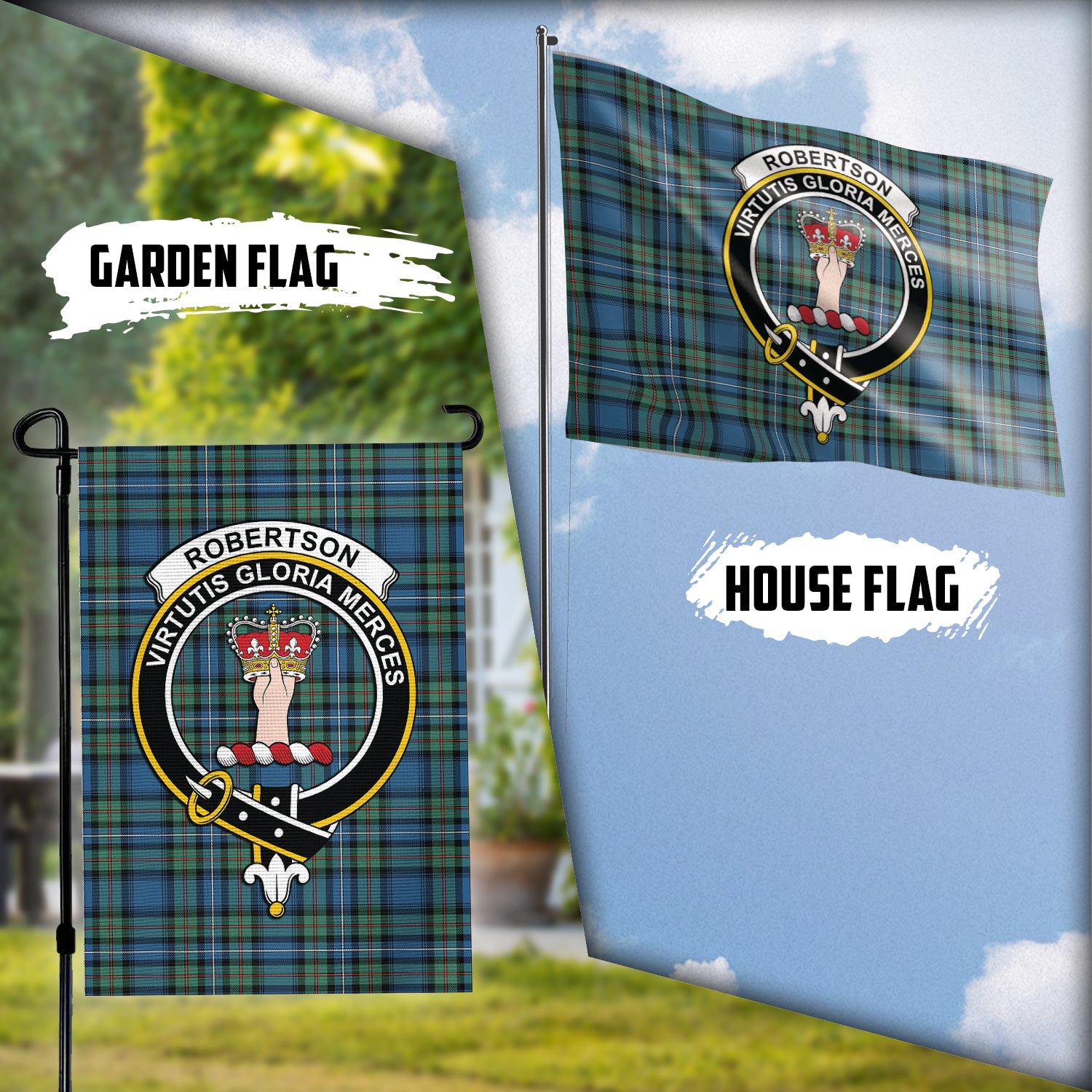 Robertson Hunting Ancient Tartan Flag with Family Crest Garden Flag (Vertical) - Tartan Vibes Clothing