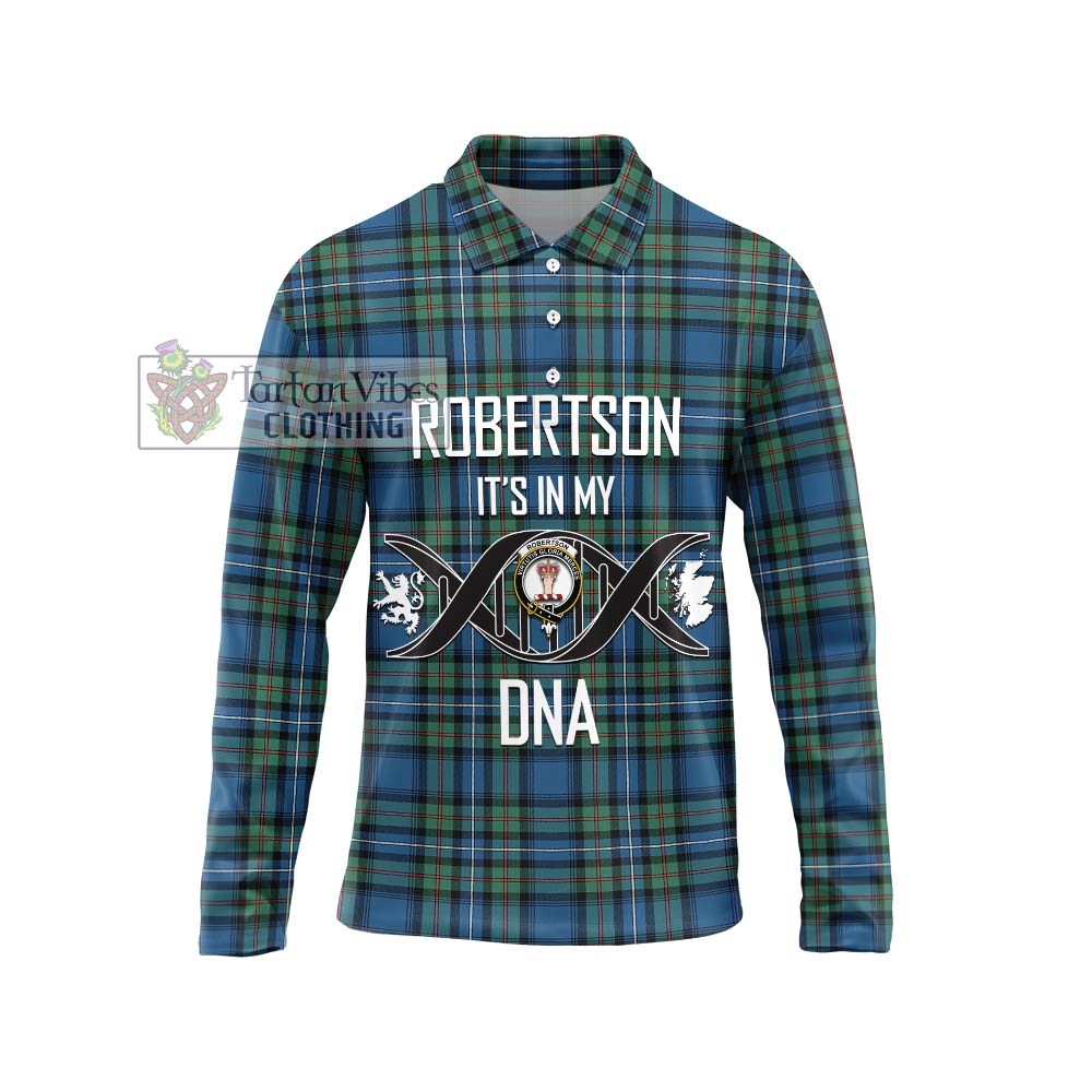 Robertson Hunting Ancient Tartan Long Sleeve Polo Shirt with Family Crest DNA In Me Style Unisex - Tartanvibesclothing Shop