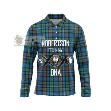 Robertson Hunting Ancient Tartan Long Sleeve Polo Shirt with Family Crest DNA In Me Style