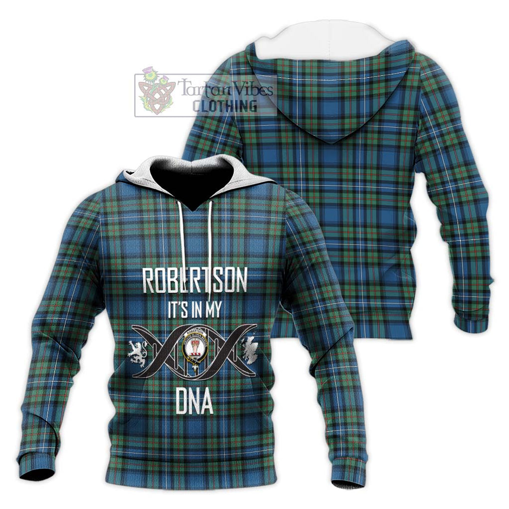 Robertson Hunting Ancient Tartan Knitted Hoodie with Family Crest DNA In Me Style Unisex Knitted Pullover Hoodie - Tartanvibesclothing Shop