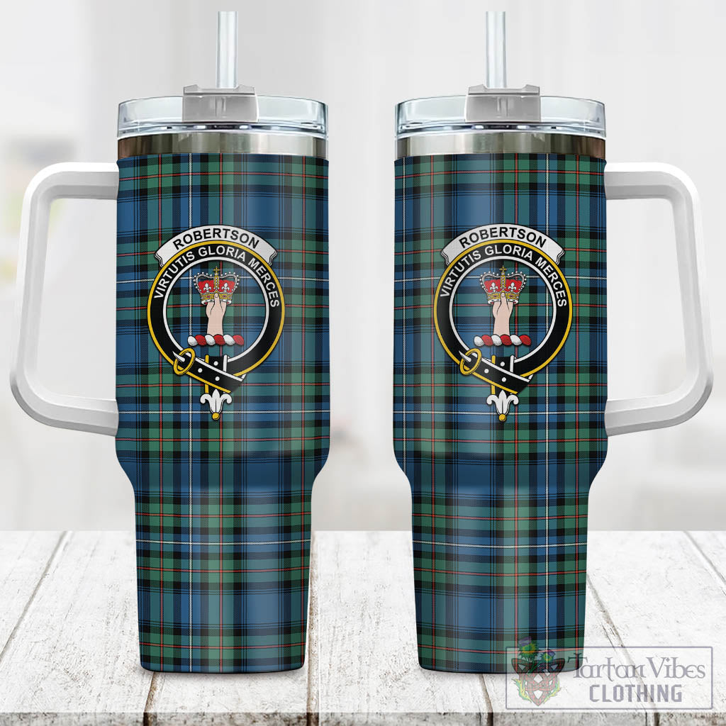 Tartan Vibes Clothing Robertson Hunting Ancient Tartan and Family Crest Tumbler with Handle