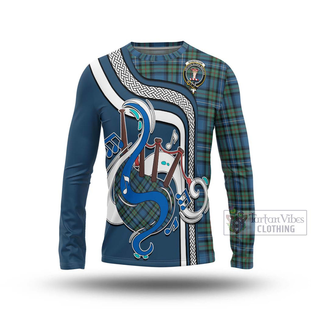 Tartan Vibes Clothing Robertson Hunting Ancient Tartan Long Sleeve T-Shirt with Epic Bagpipe Style