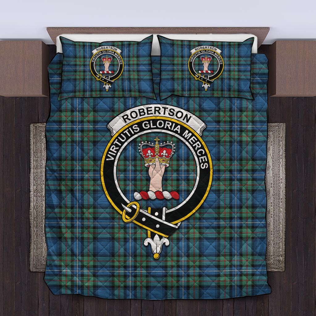 Robertson Hunting Ancient Tartan Quilt Bed Set with Family Crest Twin - Tartan Vibes Clothing