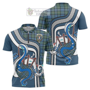 Robertson Hunting Ancient Tartan Zipper Polo Shirt with Epic Bagpipe Style