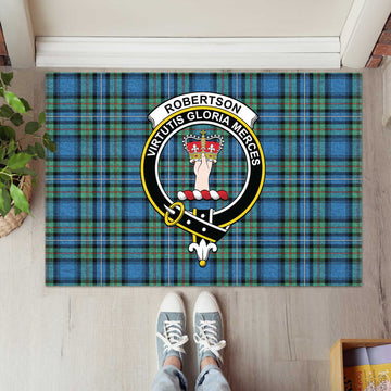 Robertson Hunting Ancient Tartan Door Mat with Family Crest