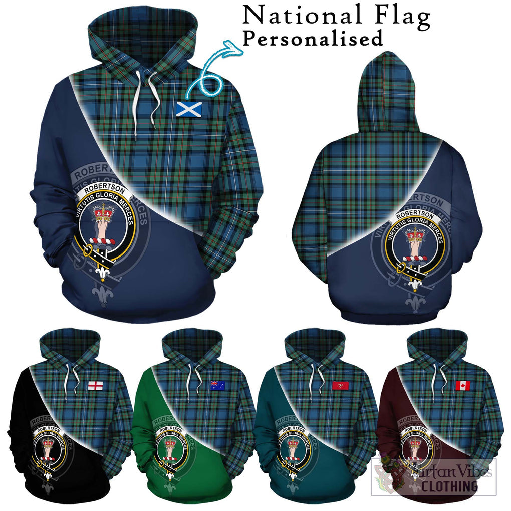 Robertson Hunting Ancient Tartan Hoodie with Personalised National Flag and Family Crest Half Style Zip Hoodie - Tartanvibesclothing Shop