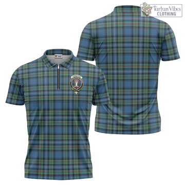 Robertson Hunting Ancient Tartan Zipper Polo Shirt with Family Crest