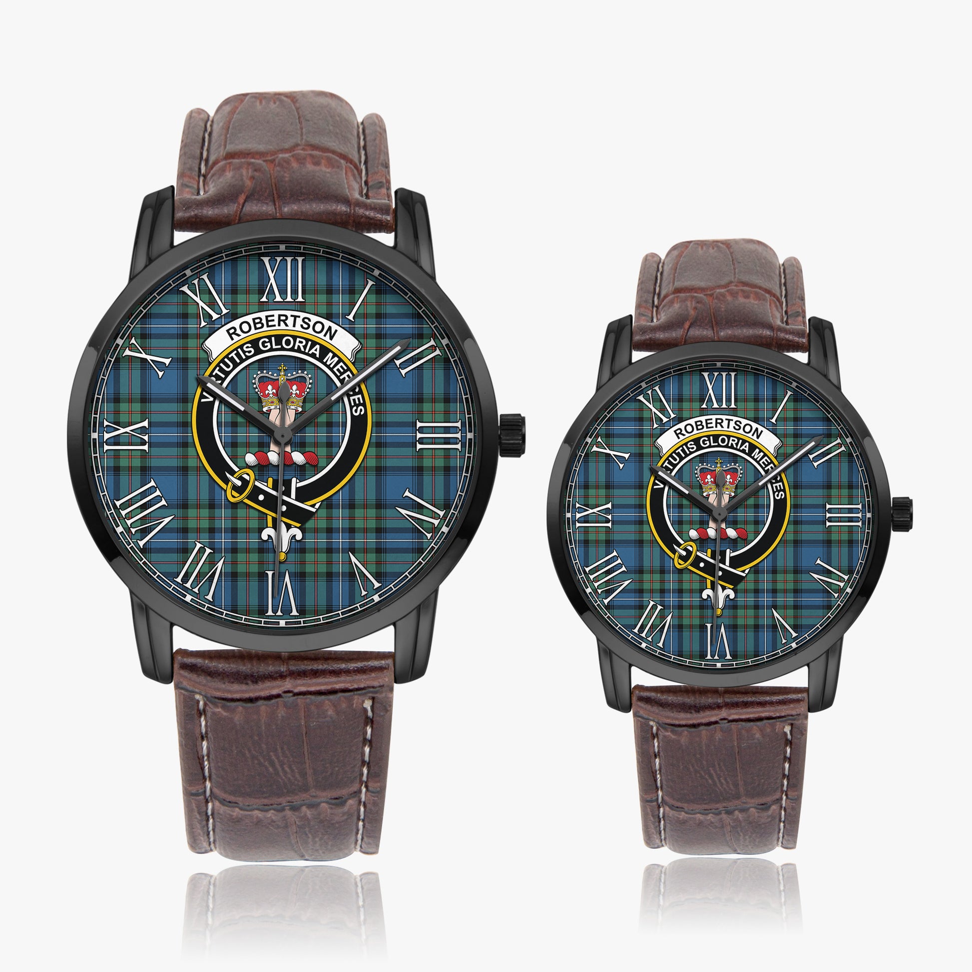 Robertson Hunting Ancient Tartan Family Crest Leather Strap Quartz Watch - Tartanvibesclothing