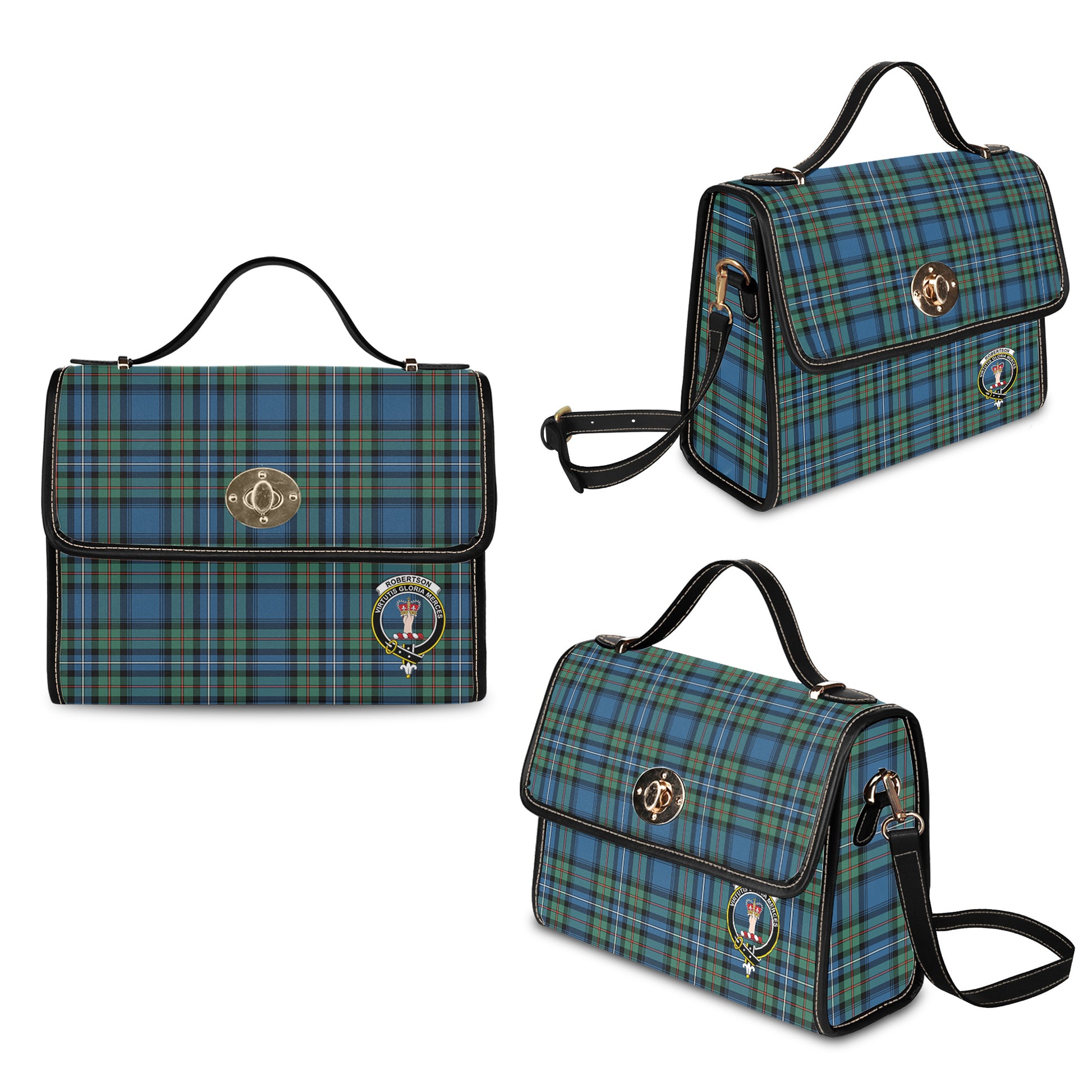robertson-hunting-ancient-tartan-leather-strap-waterproof-canvas-bag-with-family-crest
