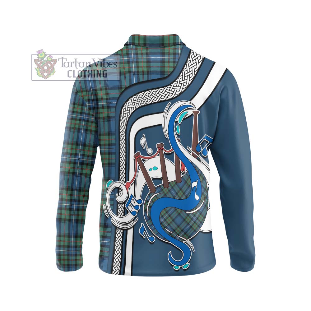 Tartan Vibes Clothing Robertson Hunting Ancient Tartan Long Sleeve Polo Shirt with Epic Bagpipe Style