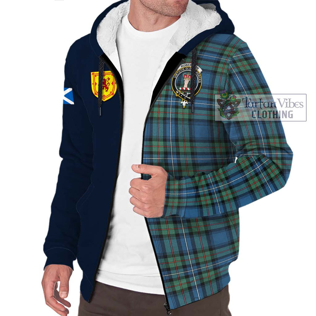 Tartan Vibes Clothing Robertson Hunting Ancient Tartan Sherpa Hoodie with Scottish Lion Royal Arm Half Style