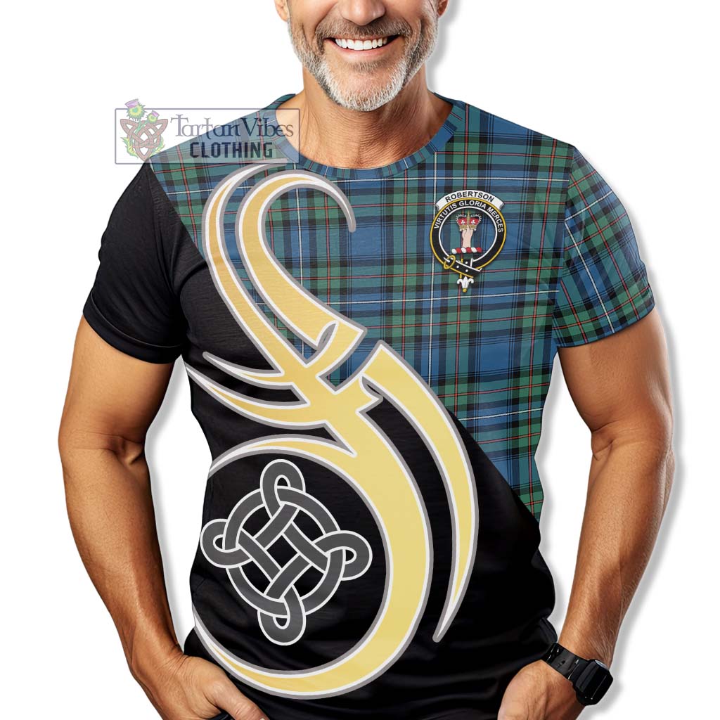 Tartan Vibes Clothing Robertson Hunting Ancient Tartan T-Shirt with Family Crest and Celtic Symbol Style