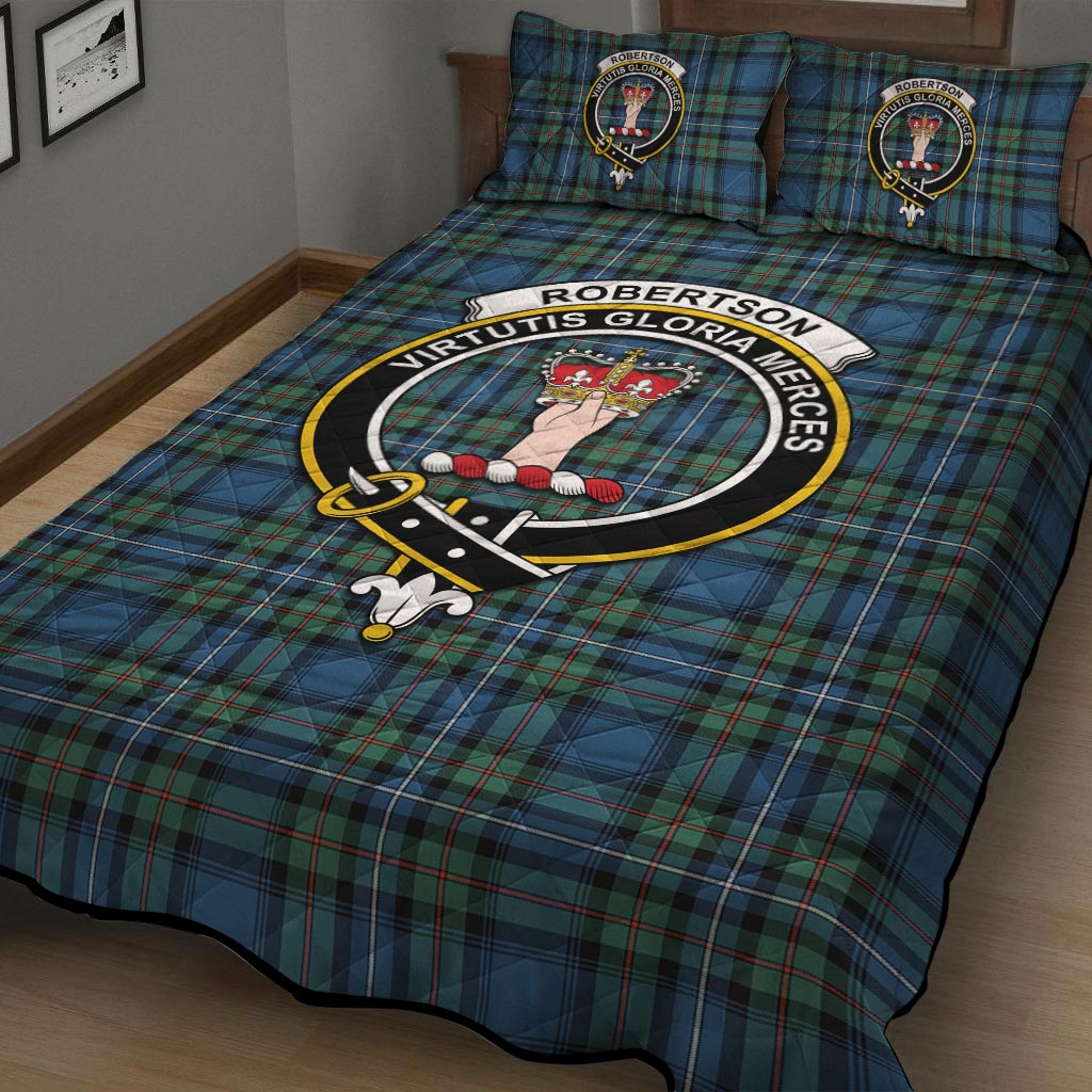 Robertson Hunting Ancient Tartan Quilt Bed Set with Family Crest - Tartan Vibes Clothing