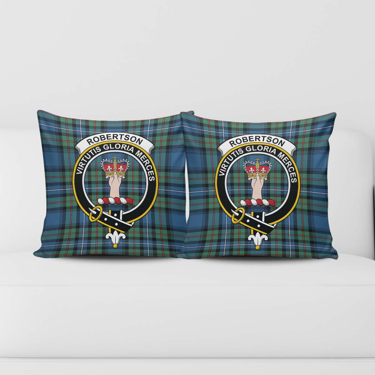 Robertson Hunting Ancient Tartan Pillow Cover with Family Crest - Tartanvibesclothing